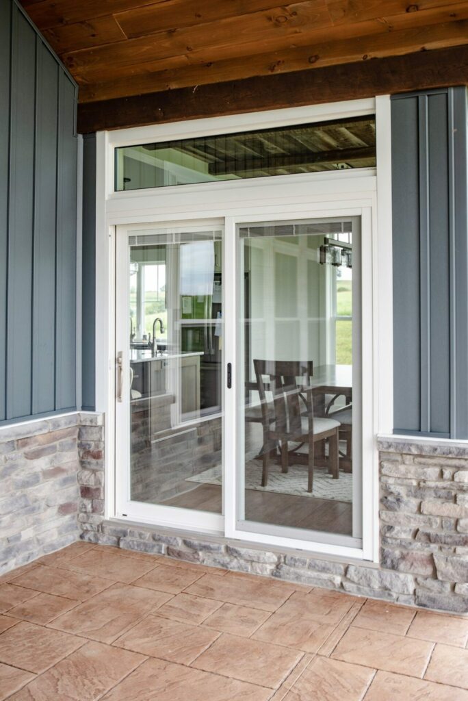 Endure™ Sliding Patio White With Internal Blinds And Transom 684x1024 - Sliding Glass Patio Doors